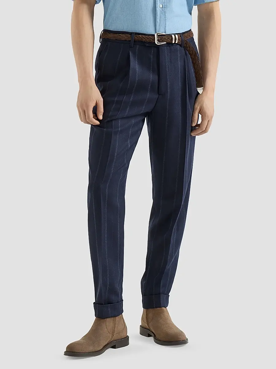 Brunello Cucinelli Men's Cashmere and Virgin Wool Multistrip Twill Trousers | Thumbnail 3 Brunello Cucinelli Men's Cashmere and Virgin Wool Multistrip Twill Trousers | Thumbnail 3