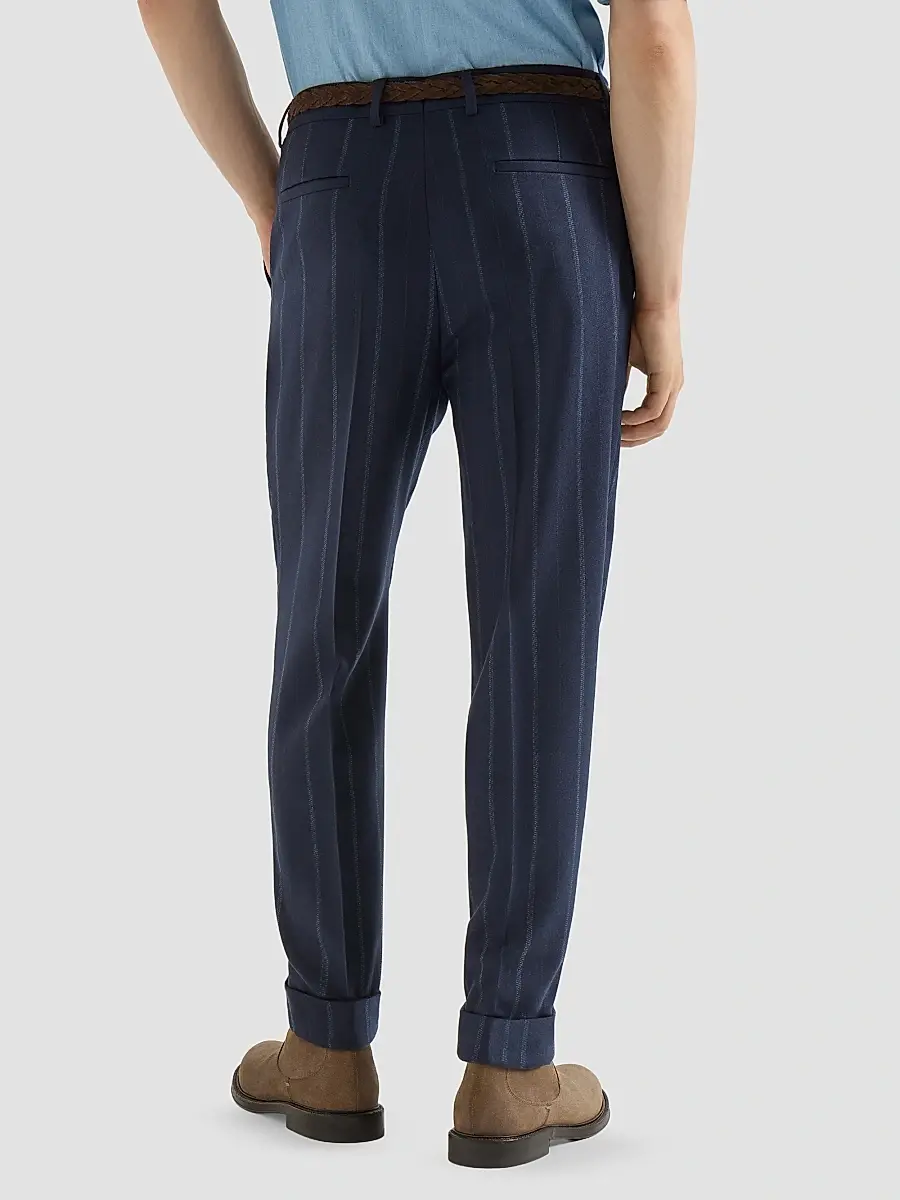 Brunello Cucinelli Men's Cashmere and Virgin Wool Multistrip Twill Trousers | Thumbnail 4 Brunello Cucinelli Men's Cashmere and Virgin Wool Multistrip Twill Trousers | Thumbnail 4