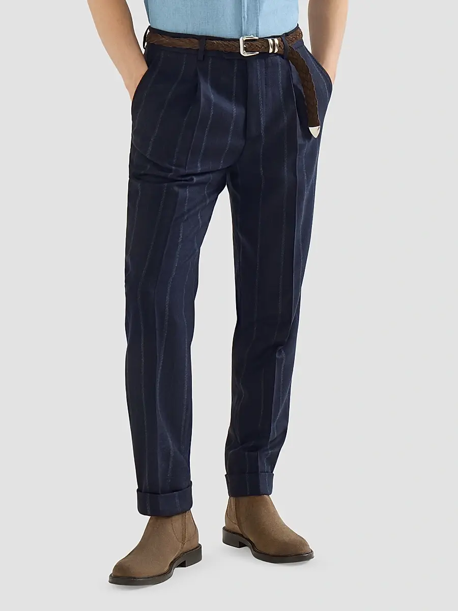 Brunello Cucinelli Men's Cashmere and Virgin Wool Multistrip Twill Trousers | Thumbnail 5 Brunello Cucinelli Men's Cashmere and Virgin Wool Multistrip Twill Trousers | Thumbnail 5