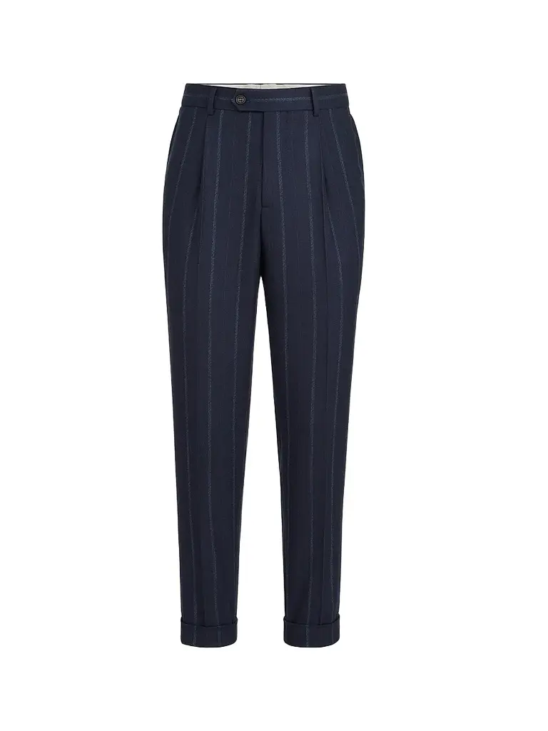 Brunello Cucinelli Men's Cashmere and Virgin Wool Multistrip Twill Trousers - Navy Blue - Size 42 | Image 1 Brunello Cucinelli Men's Cashmere and Virgin Wool Multistrip Twill Trousers - Navy Blue - Size 42 | Image 1