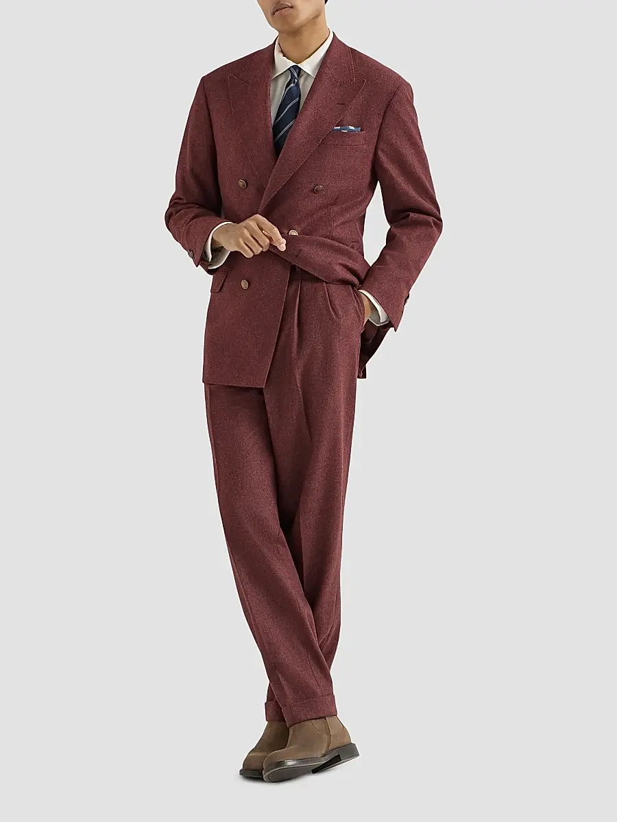 Brunello Cucinelli Men's Virgin Wool and Cashmere Flannel Trousers with Double Pleats - Lava | Thumbnail 2 Brunello Cucinelli Men's Virgin Wool and Cashmere Flannel Trousers with Double Pleats - Lava | Thumbnail 2