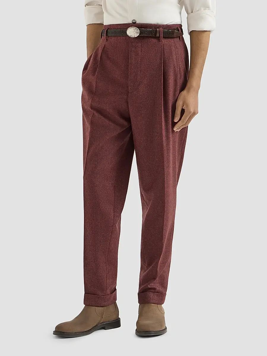 Brunello Cucinelli Men's Virgin Wool and Cashmere Flannel Trousers with Double Pleats - Lava | Thumbnail 3 Brunello Cucinelli Men's Virgin Wool and Cashmere Flannel Trousers with Double Pleats - Lava | Thumbnail 3