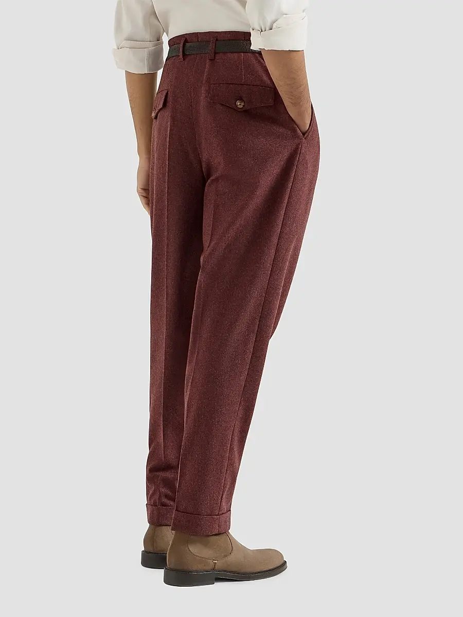 Brunello Cucinelli Men's Virgin Wool and Cashmere Flannel Trousers with Double Pleats - Lava | Thumbnail 4 Brunello Cucinelli Men's Virgin Wool and Cashmere Flannel Trousers with Double Pleats - Lava | Thumbnail 4