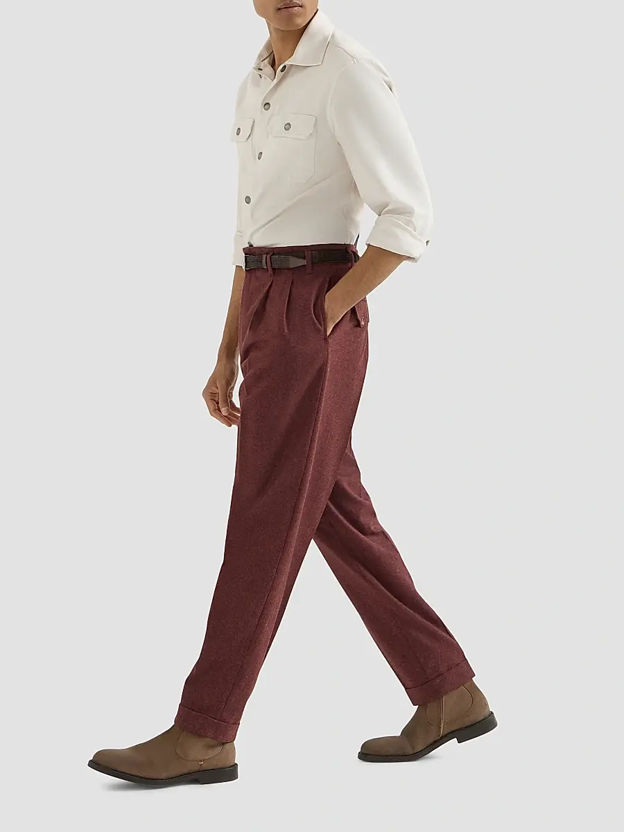 Brunello Cucinelli Men's Virgin Wool and Cashmere Flannel Trousers with Double Pleats - Lava | Thumbnail 5 Brunello Cucinelli Men's Virgin Wool and Cashmere Flannel Trousers with Double Pleats - Lava | Thumbnail 5