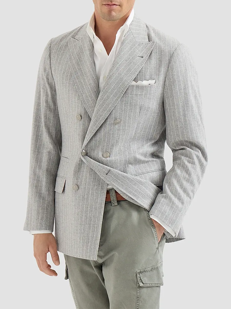 Brunello Cucinelli Men's Flannel One and A Half Breasted Deconstructed Blazer | Thumbnail 2 Brunello Cucinelli Men's Flannel One and A Half Breasted Deconstructed Blazer | Thumbnail 2