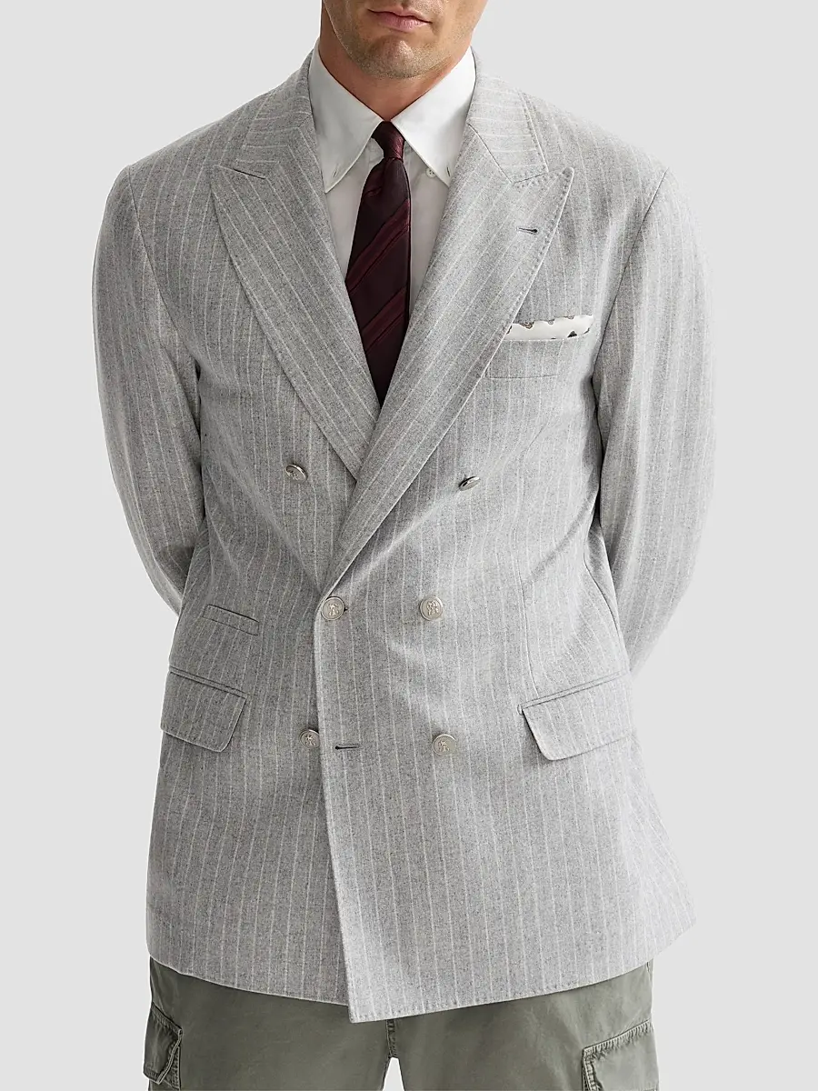 Brunello Cucinelli Men's Flannel One and A Half Breasted Deconstructed Blazer | Thumbnail 4 Brunello Cucinelli Men's Flannel One and A Half Breasted Deconstructed Blazer | Thumbnail 4