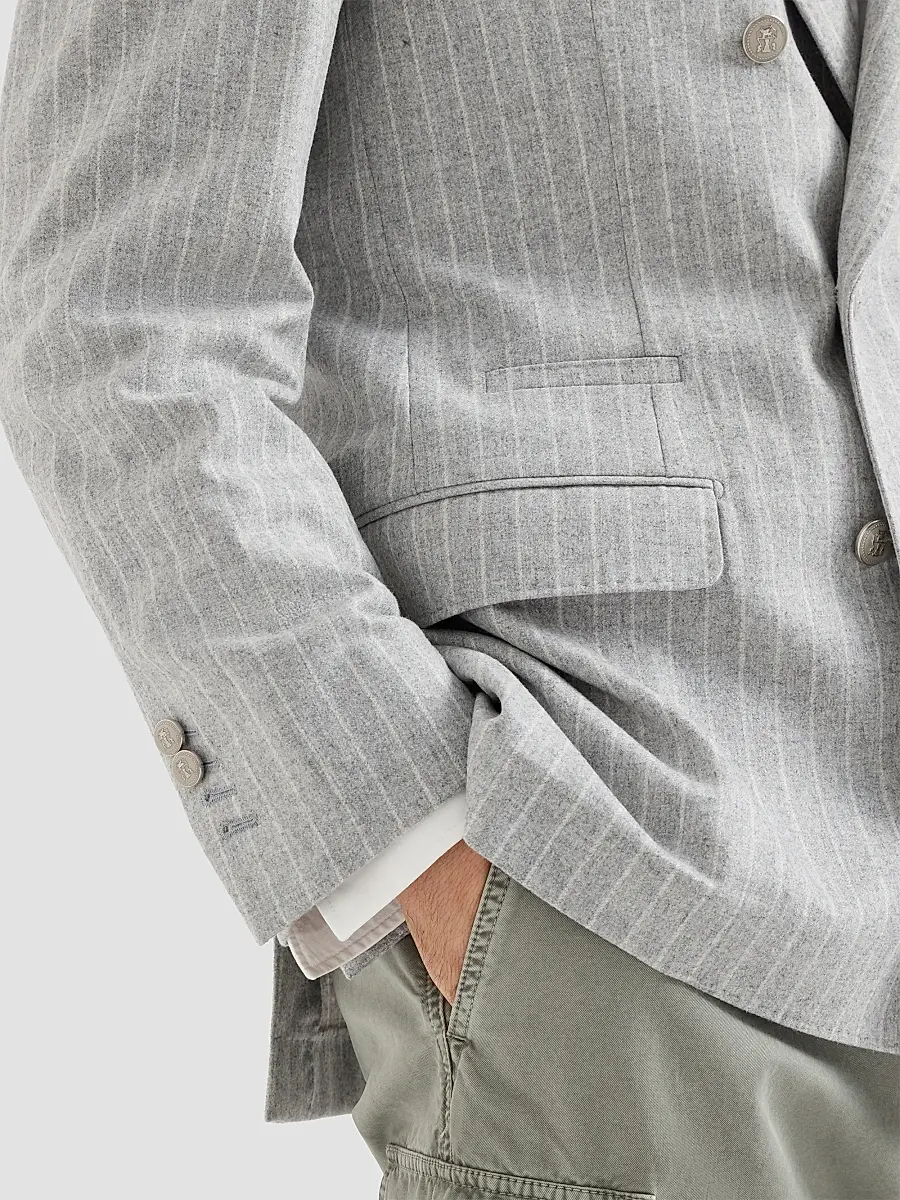 Brunello Cucinelli Men's Flannel One and A Half Breasted Deconstructed Blazer | Thumbnail 5 Brunello Cucinelli Men's Flannel One and A Half Breasted Deconstructed Blazer | Thumbnail 5