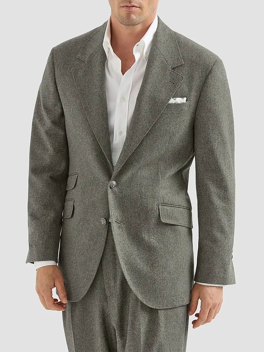 Brunello Cucinelli Men's Virgin Wool Flannel Cavallo Tailor Blazer with Metal Buttons - Military | Thumbnail 2 Brunello Cucinelli Men's Virgin Wool Flannel Cavallo Tailor Blazer with Metal Buttons - Military | Thumbnail 2