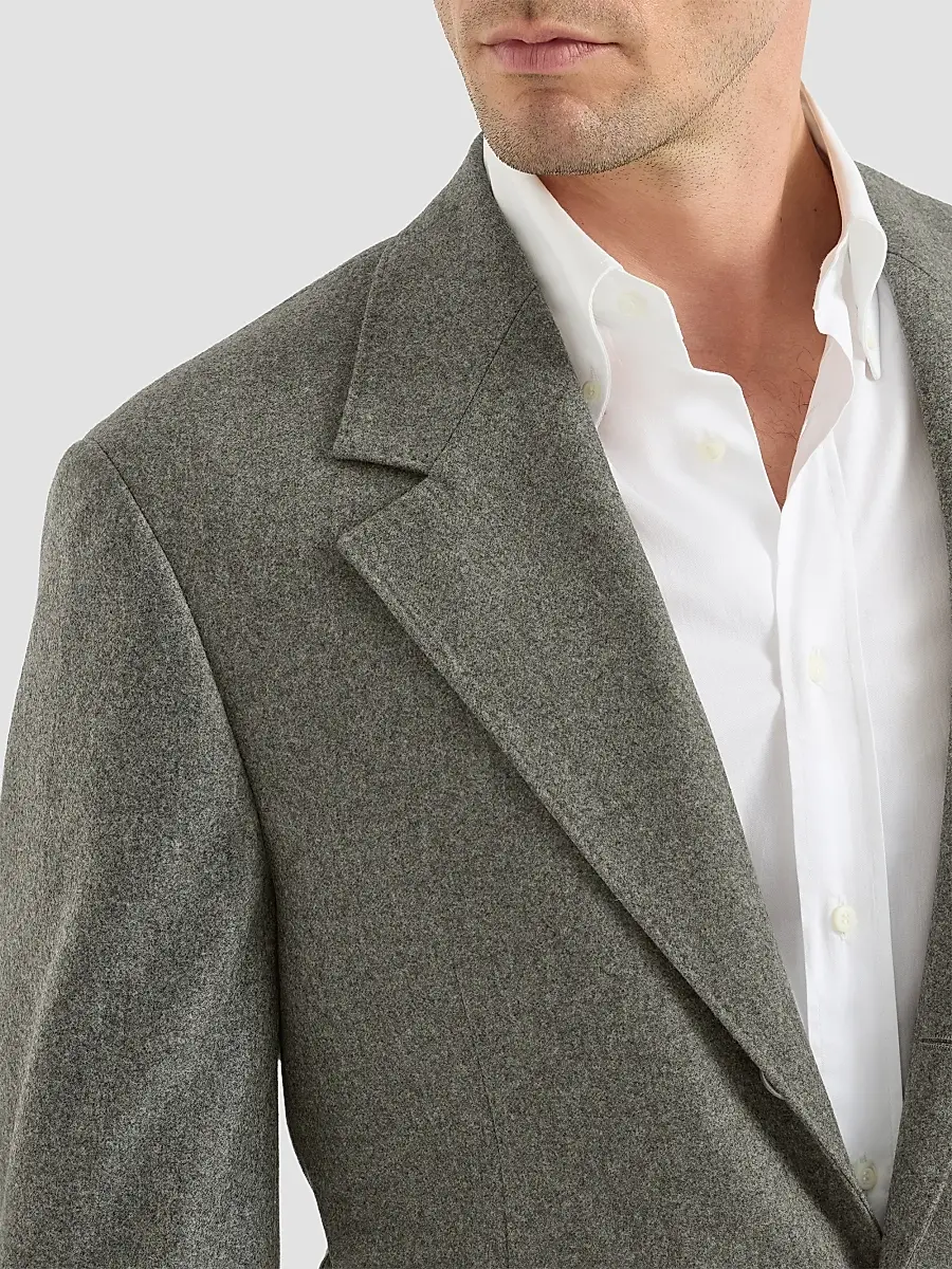 Brunello Cucinelli Men's Virgin Wool Flannel Cavallo Tailor Blazer with Metal Buttons - Military | Thumbnail 4 Brunello Cucinelli Men's Virgin Wool Flannel Cavallo Tailor Blazer with Metal Buttons - Military | Thumbnail 4
