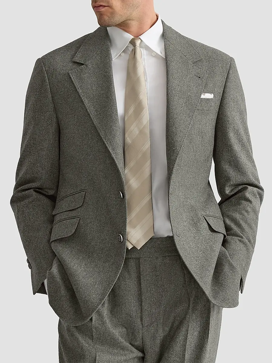 Brunello Cucinelli Men's Virgin Wool Flannel Cavallo Tailor Blazer with Metal Buttons - Military | Thumbnail 5 Brunello Cucinelli Men's Virgin Wool Flannel Cavallo Tailor Blazer with Metal Buttons - Military | Thumbnail 5