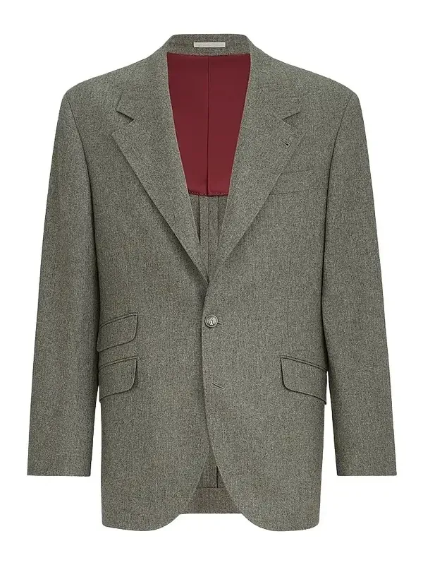 Men's Virgin Wool Flannel Cavallo Tailor Blazer with Metal Buttons - Military Men's Virgin Wool Flannel Cavallo Tailor Blazer with Metal Buttons - Military