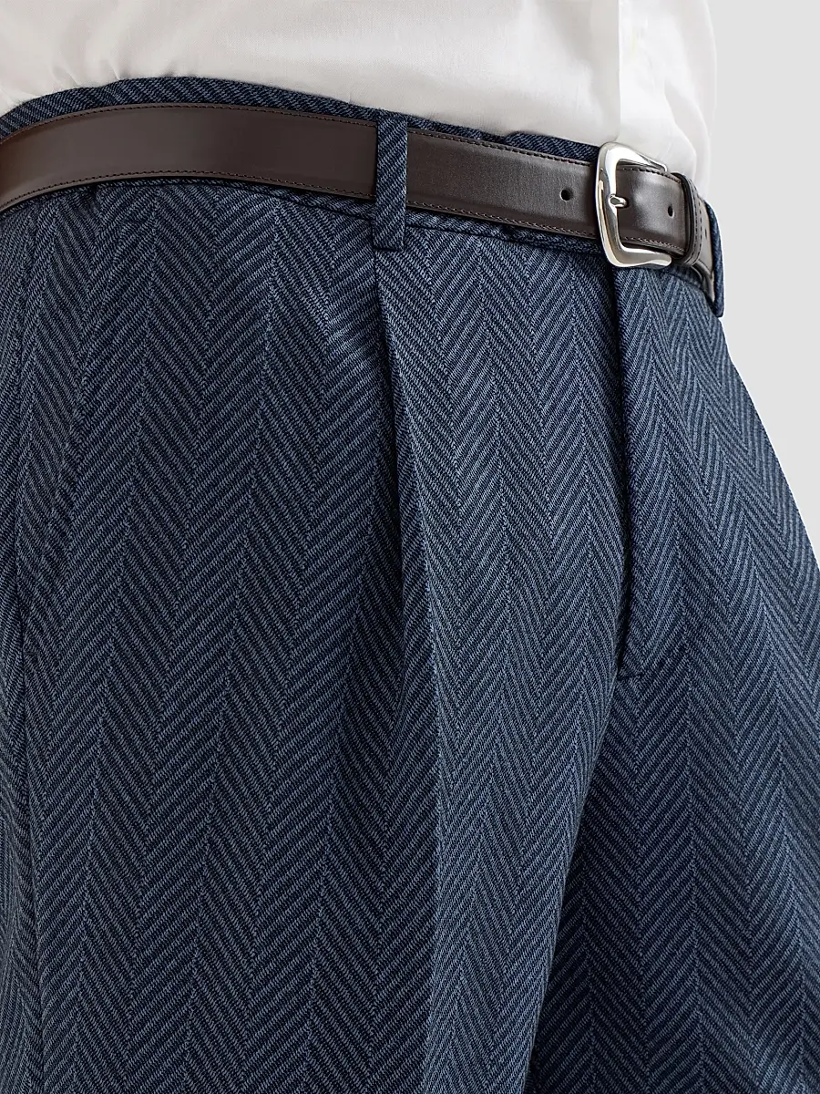 Brunello Cucinelli Men's Cashmere and Silk Chevron Flannel Trousers with Pleat - Navy Blue | Thumbnail 5 Brunello Cucinelli Men's Cashmere and Silk Chevron Flannel Trousers with Pleat - Navy Blue | Thumbnail 5