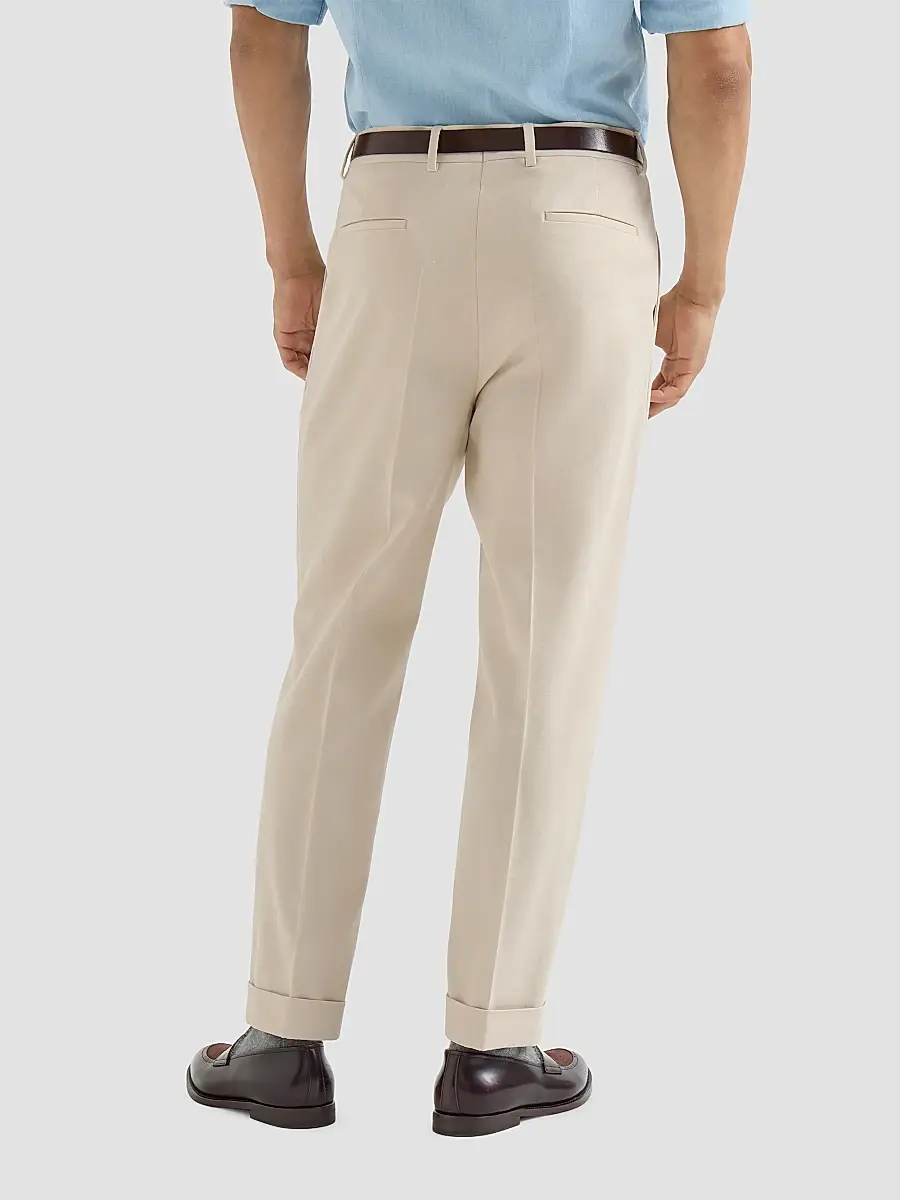 Brunello Cucinelli Men's Cotton and Virgin Wool Gabardine Trousers with Pleats - Ivory | Thumbnail 5 Brunello Cucinelli Men's Cotton and Virgin Wool Gabardine Trousers with Pleats - Ivory | Thumbnail 5