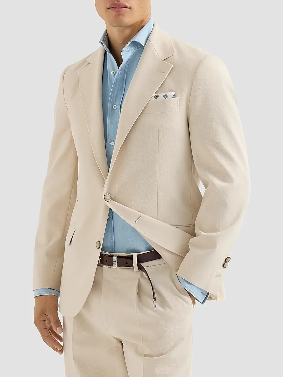 Brunello Cucinelli Men's Cotton and Virgin Wool Gabardine Deconstructed Blazer | Thumbnail 2 Brunello Cucinelli Men's Cotton and Virgin Wool Gabardine Deconstructed Blazer | Thumbnail 2