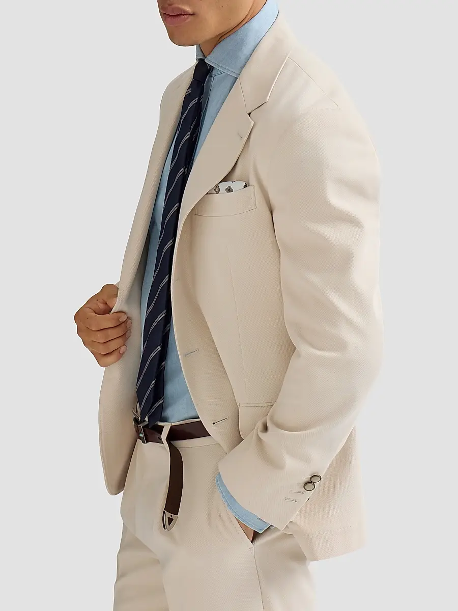 Brunello Cucinelli Men's Cotton and Virgin Wool Gabardine Deconstructed Blazer | Thumbnail 5 Brunello Cucinelli Men's Cotton and Virgin Wool Gabardine Deconstructed Blazer | Thumbnail 5