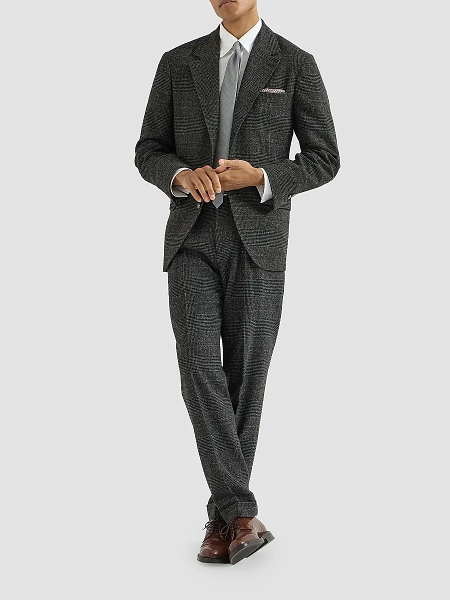 Brunello Cucinelli Men's Silk, Wool and Cashmere Prince of Wales Flannel Trousers | Thumbnail 2 Brunello Cucinelli Men's Silk, Wool and Cashmere Prince of Wales Flannel Trousers | Thumbnail 2