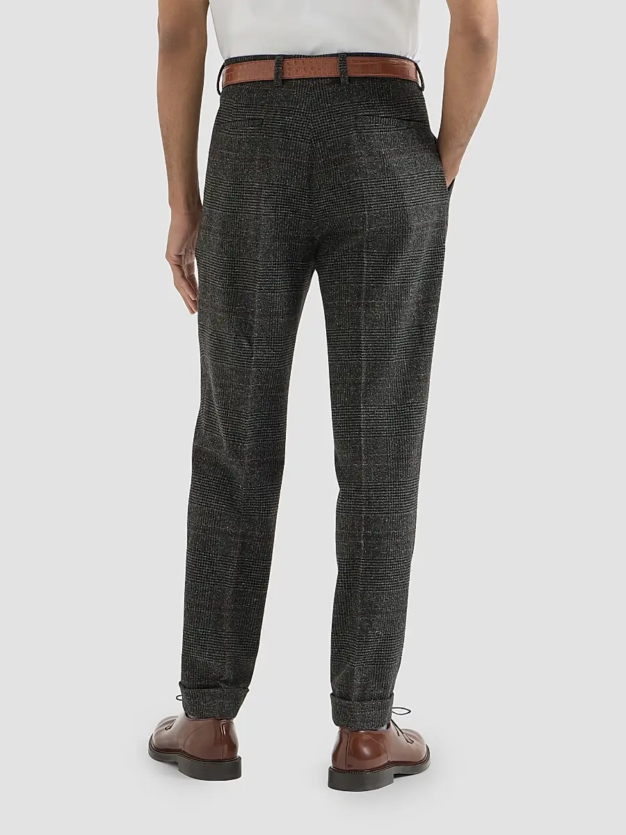 Brunello Cucinelli Men's Silk, Wool and Cashmere Prince of Wales Flannel Trousers | Thumbnail 4 Brunello Cucinelli Men's Silk, Wool and Cashmere Prince of Wales Flannel Trousers | Thumbnail 4