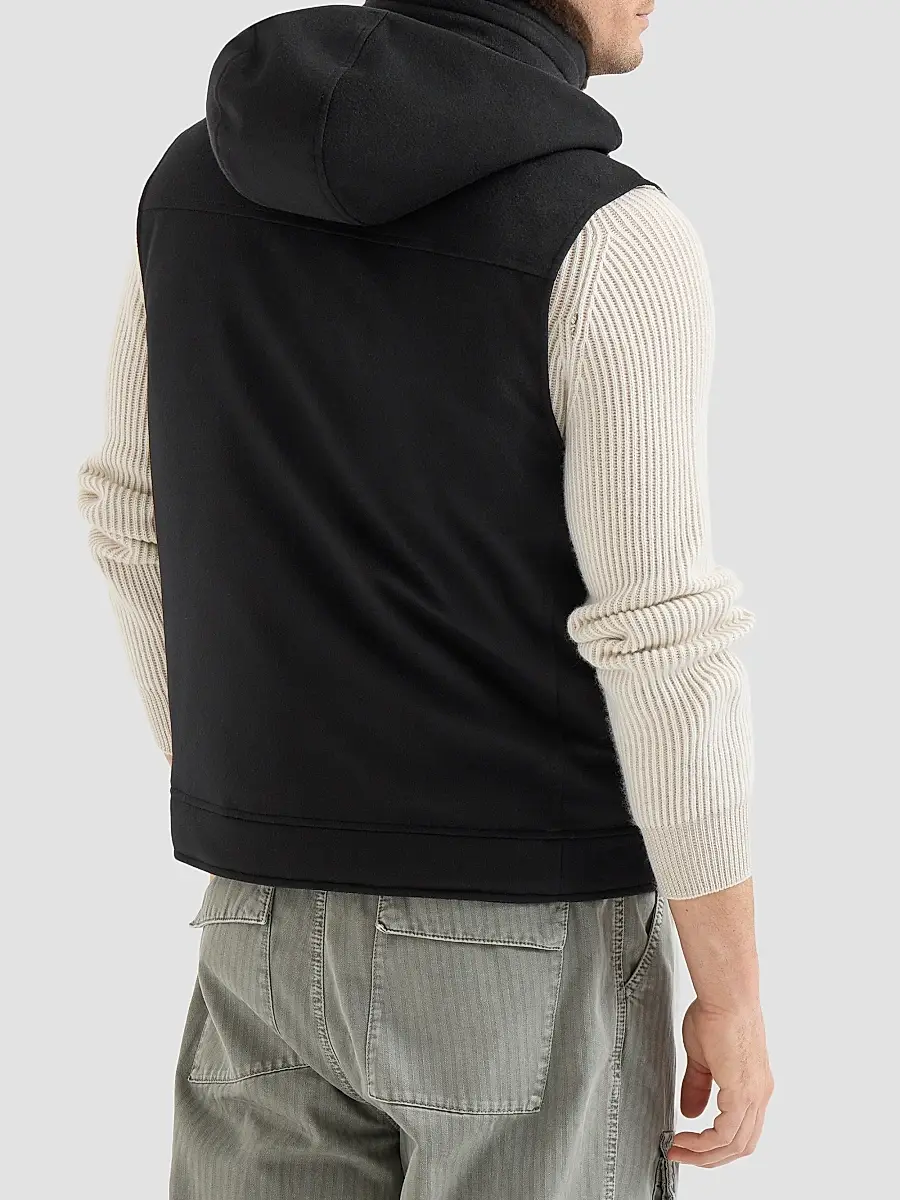 Brunello Cucinelli Men's Bonded Wool Flannel Hooded Down Vest with Detachable Shearling Insert | Thumbnail 4