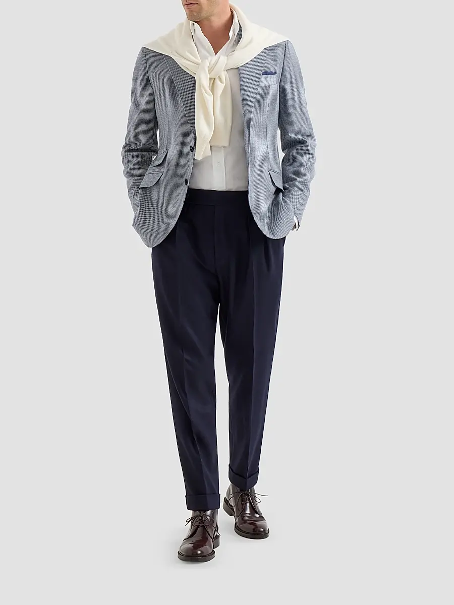 Brunello Cucinelli Men's Cashmere and Silk Houndstooth Flannel Deconstructed Cavallo Blazer | Thumbnail 2 Brunello Cucinelli Men's Cashmere and Silk Houndstooth Flannel Deconstructed Cavallo Blazer | Thumbnail 2