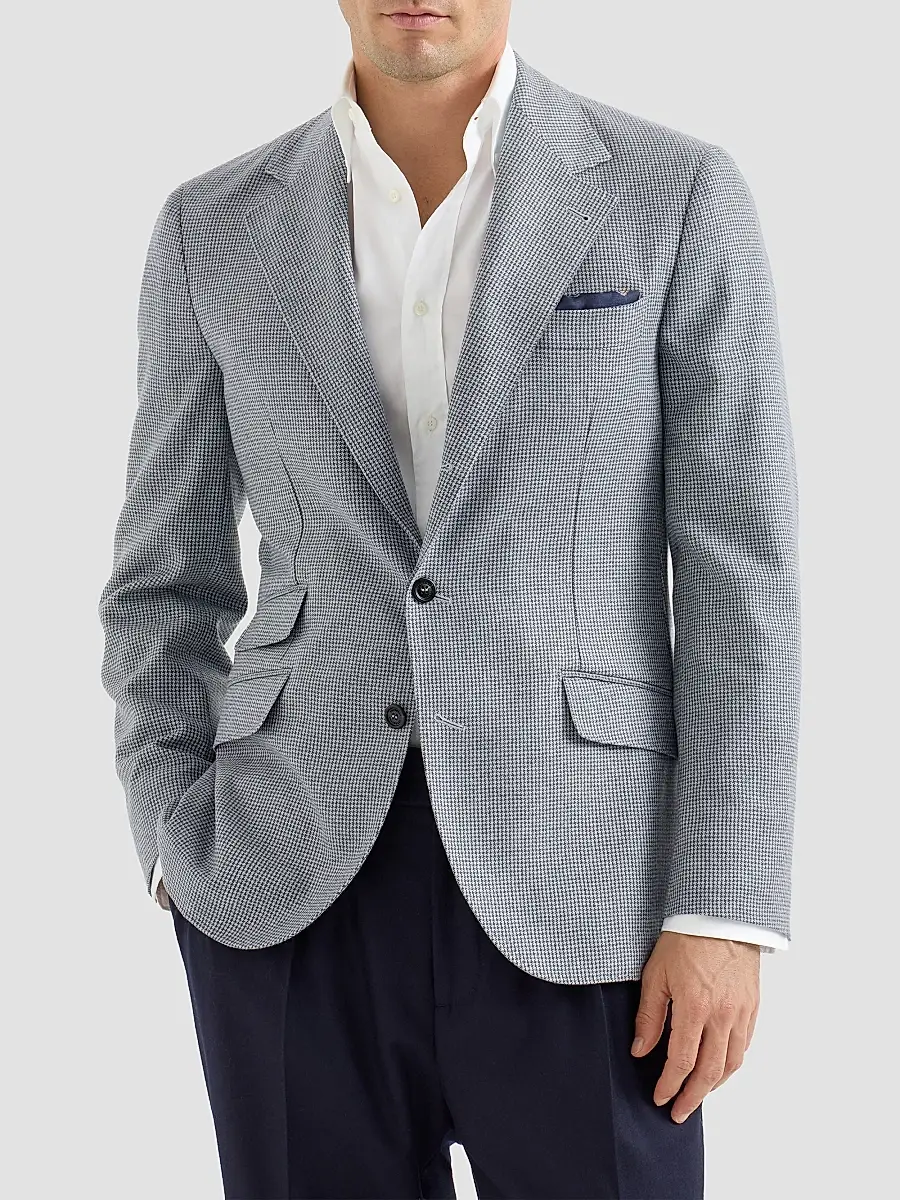Brunello Cucinelli Men's Cashmere and Silk Houndstooth Flannel Deconstructed Cavallo Blazer | Thumbnail 3 Brunello Cucinelli Men's Cashmere and Silk Houndstooth Flannel Deconstructed Cavallo Blazer | Thumbnail 3