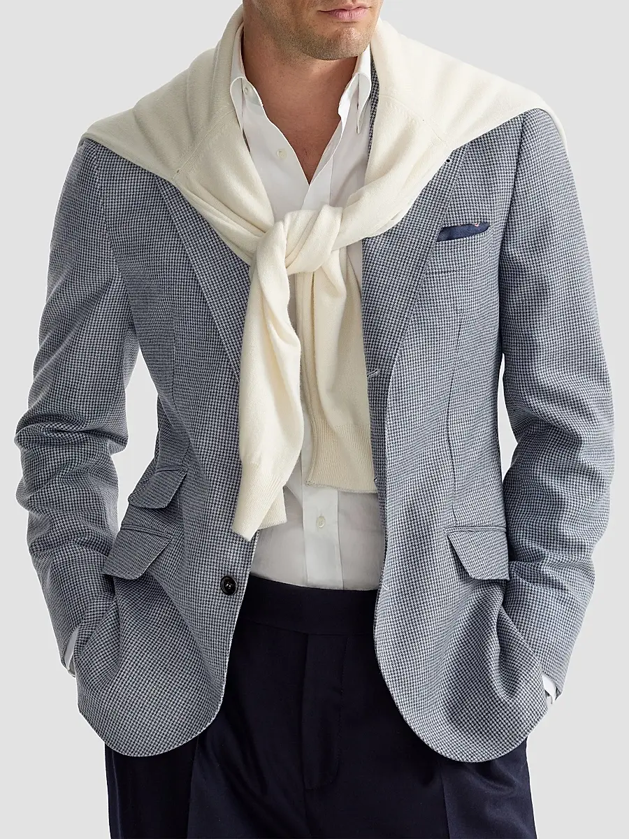 Brunello Cucinelli Men's Cashmere and Silk Houndstooth Flannel Deconstructed Cavallo Blazer | Thumbnail 5 Brunello Cucinelli Men's Cashmere and Silk Houndstooth Flannel Deconstructed Cavallo Blazer | Thumbnail 5