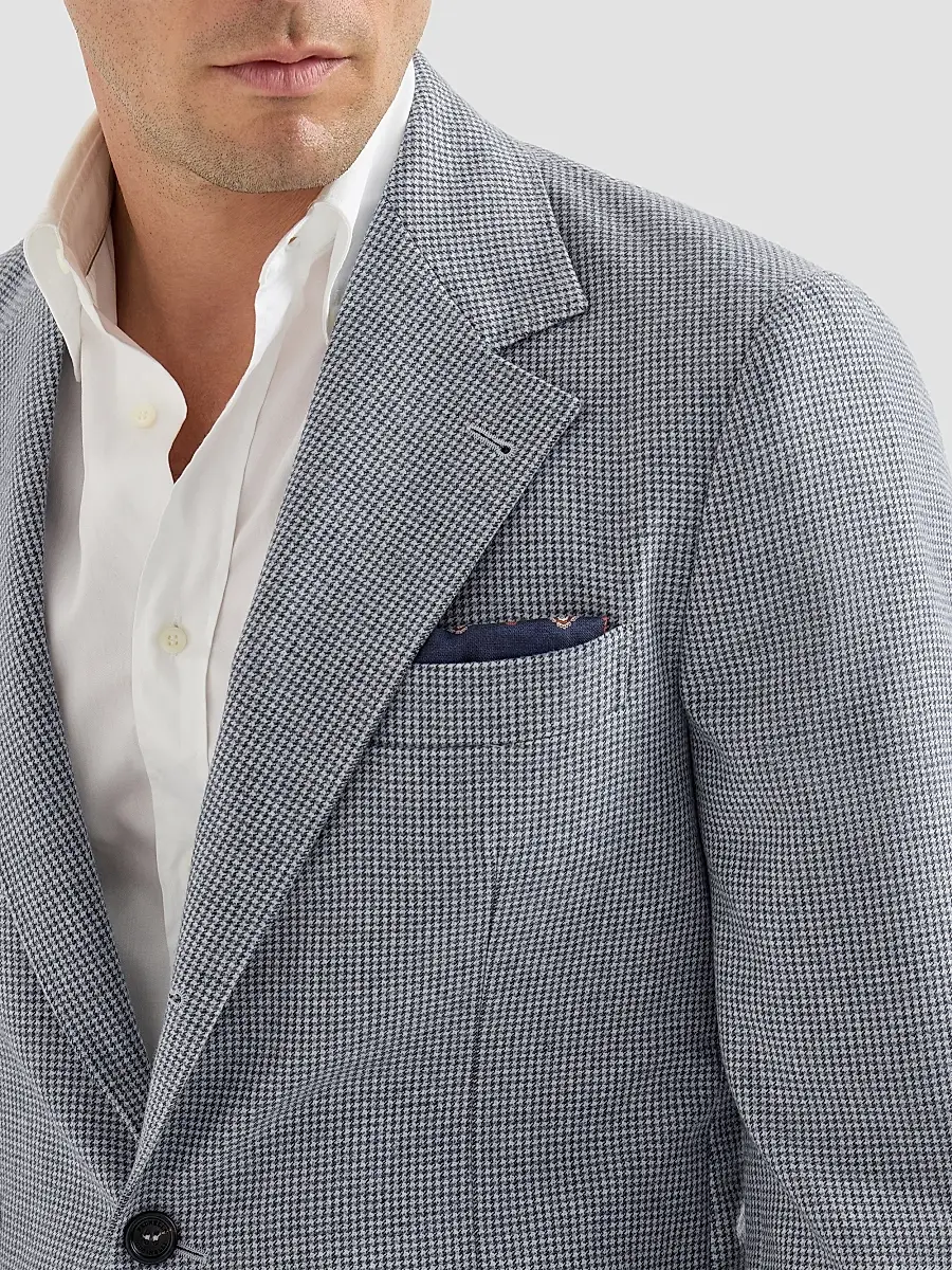 Brunello Cucinelli Men's Cashmere and Silk Houndstooth Flannel Deconstructed Cavallo Blazer | Thumbnail 6 Brunello Cucinelli Men's Cashmere and Silk Houndstooth Flannel Deconstructed Cavallo Blazer | Thumbnail 6