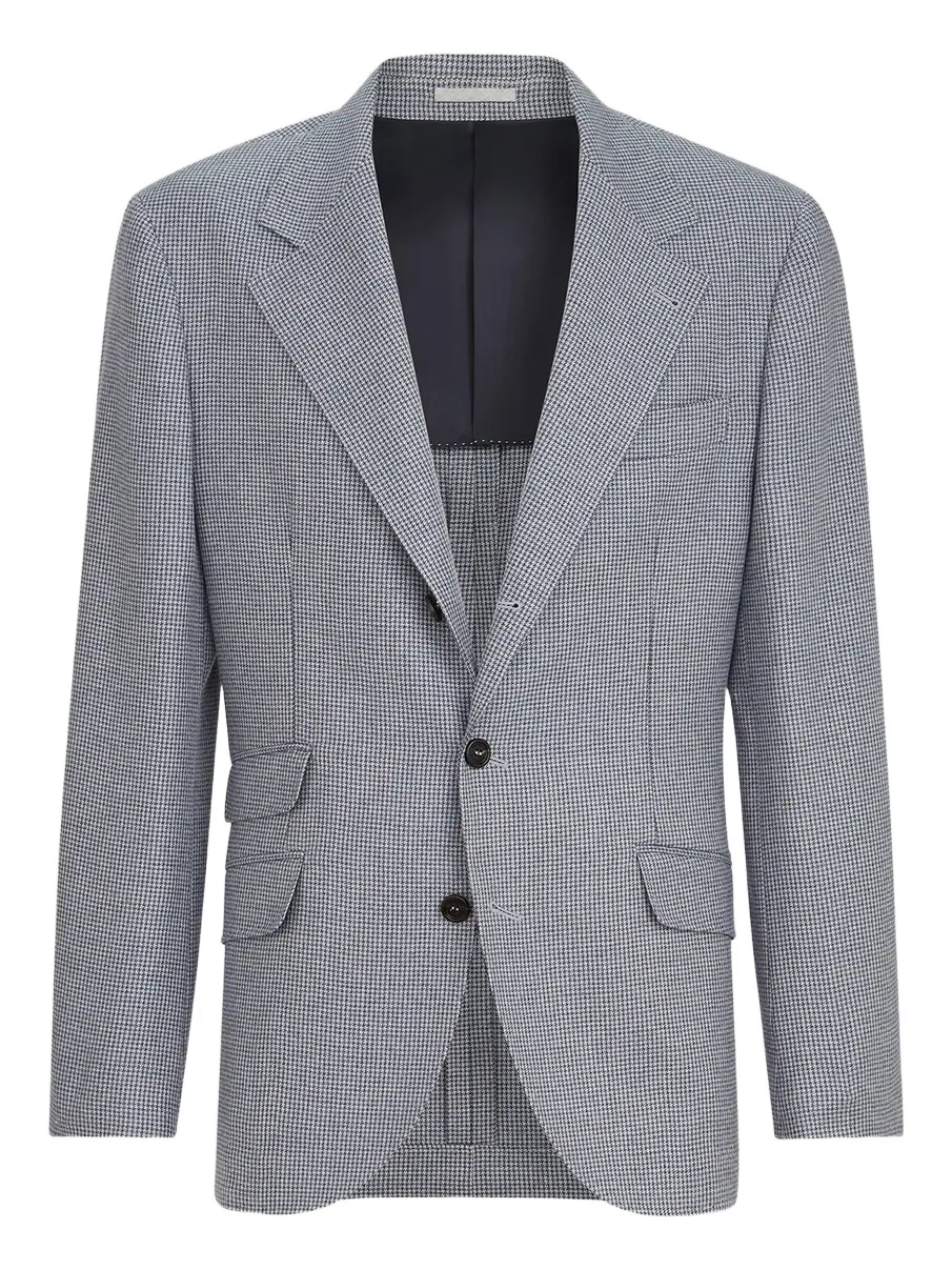 Men's Cashmere and Silk Houndstooth Flannel Deconstructed Cavallo Blazer