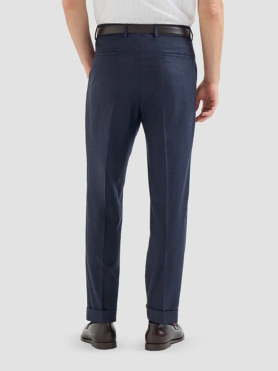 Brunello Cucinelli Men's Virgin Wool Flannel Trousers with Pleats - Blue | Thumbnail 4 Brunello Cucinelli Men's Virgin Wool Flannel Trousers with Pleats - Blue | Thumbnail 4