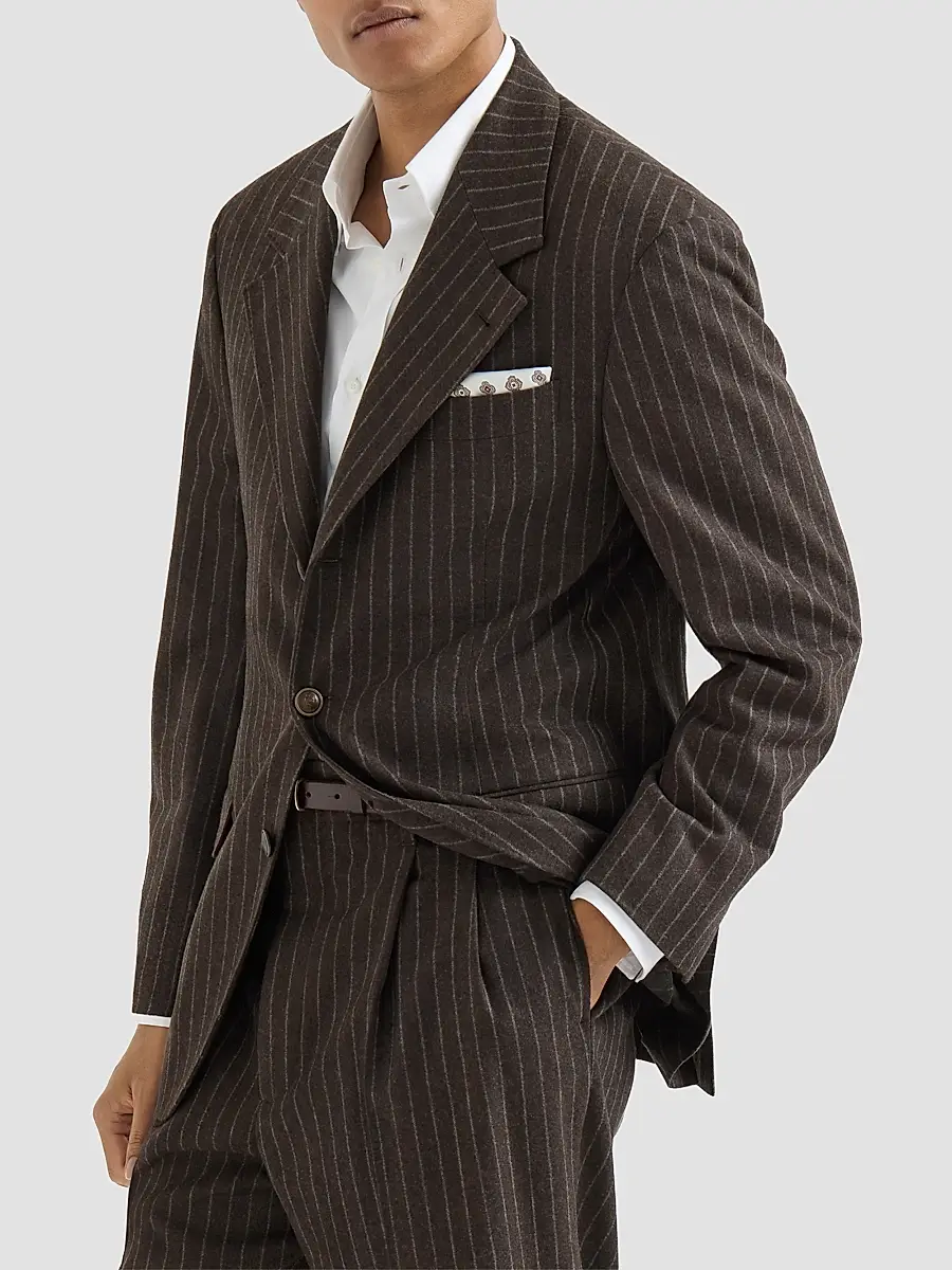 Brunello Cucinelli Men's Virgin Wool and Cashmere Chalk Stripe Flannel Tailor Blazer | Thumbnail 2 Brunello Cucinelli Men's Virgin Wool and Cashmere Chalk Stripe Flannel Tailor Blazer | Thumbnail 2