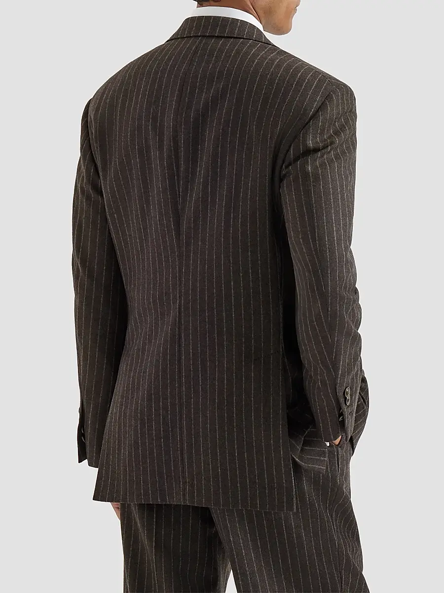 Brunello Cucinelli Men's Virgin Wool and Cashmere Chalk Stripe Flannel Tailor Blazer | Thumbnail 3 Brunello Cucinelli Men's Virgin Wool and Cashmere Chalk Stripe Flannel Tailor Blazer | Thumbnail 3
