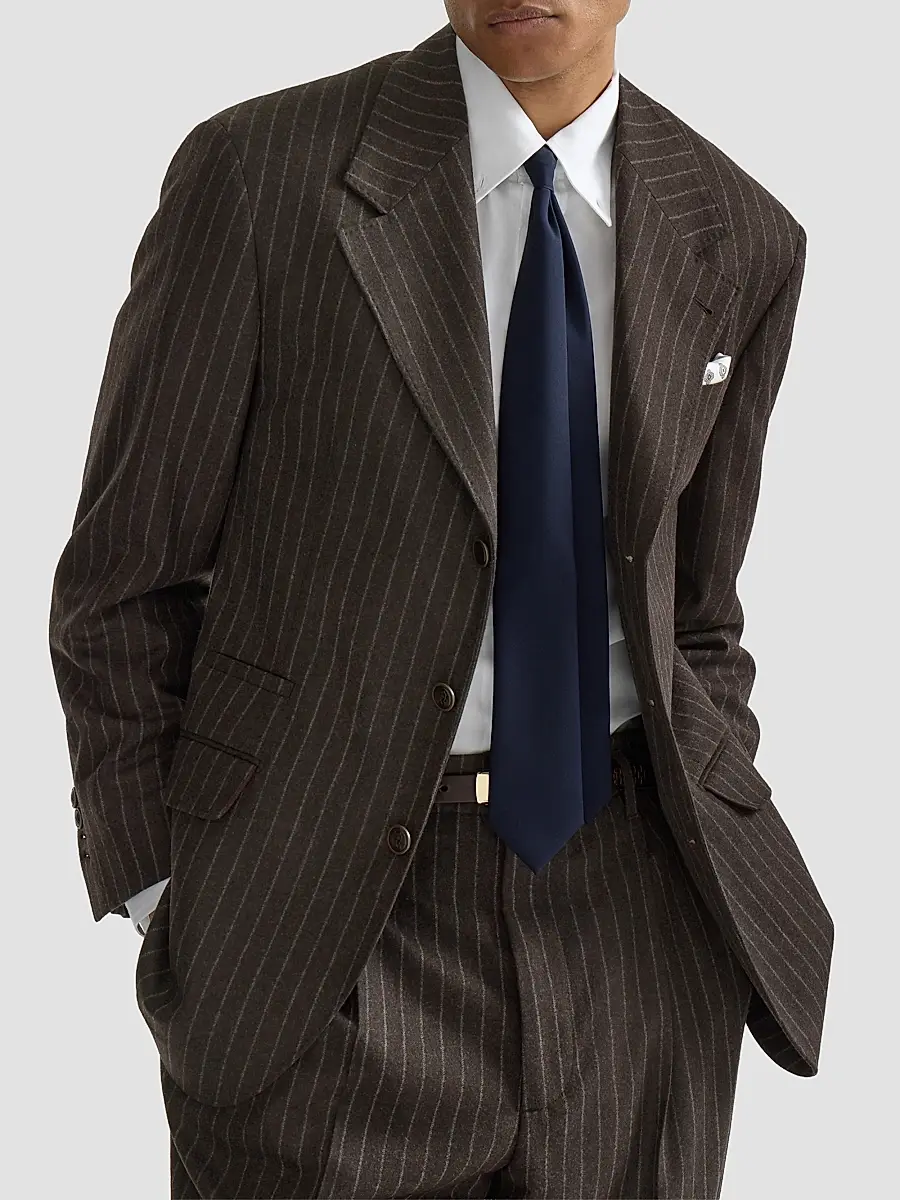 Brunello Cucinelli Men's Virgin Wool and Cashmere Chalk Stripe Flannel Tailor Blazer | Thumbnail 4 Brunello Cucinelli Men's Virgin Wool and Cashmere Chalk Stripe Flannel Tailor Blazer | Thumbnail 4