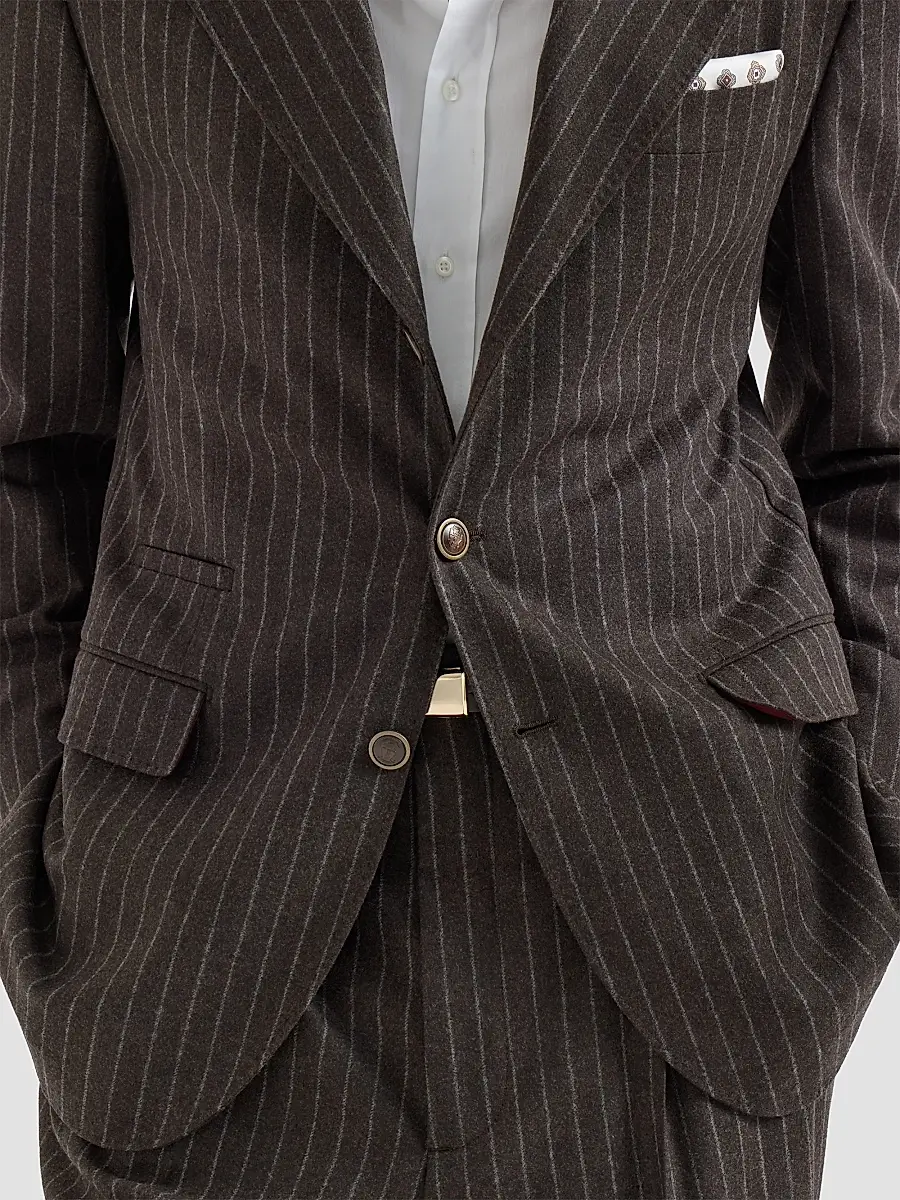 Brunello Cucinelli Men's Virgin Wool and Cashmere Chalk Stripe Flannel Tailor Blazer | Thumbnail 5 Brunello Cucinelli Men's Virgin Wool and Cashmere Chalk Stripe Flannel Tailor Blazer | Thumbnail 5
