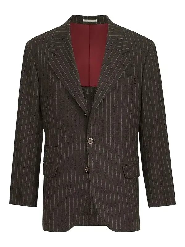 Brunello Cucinelli Men's Virgin Wool and Cashmere Chalk Stripe Flannel Tailor Blazer