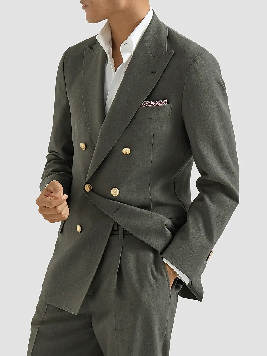Brunello Cucinelli Men's Virgin Wool Canvas One-and-a-Half Breasted Deconstructed Blazer | Thumbnail 3 Brunello Cucinelli Men's Virgin Wool Canvas One-and-a-Half Breasted Deconstructed Blazer | Thumbnail 3