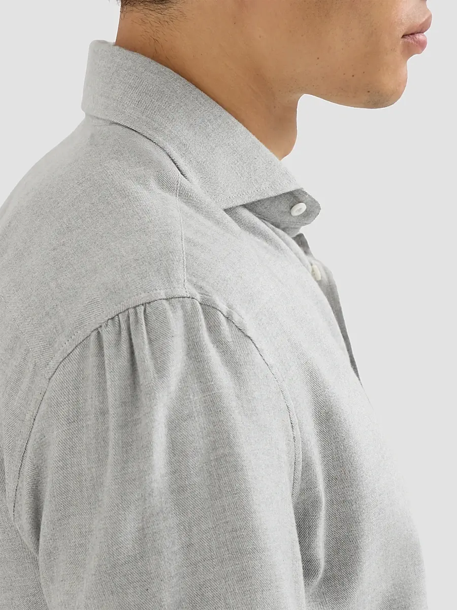 Brunello Cucinelli Men's Stretch Cotton Chevron Flannel Shirt with Spread Collar - Grey | Thumbnail 5 Brunello Cucinelli Men's Stretch Cotton Chevron Flannel Shirt with Spread Collar - Grey | Thumbnail 5
