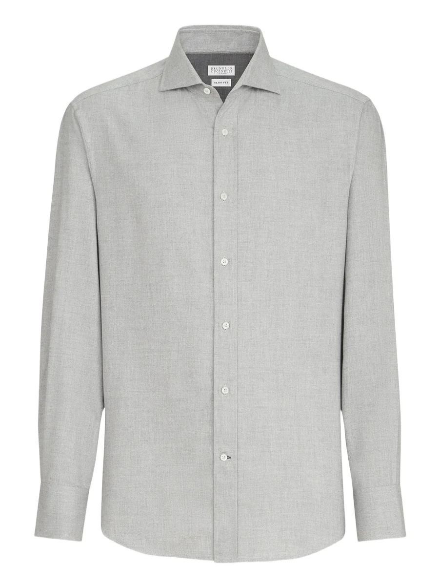 Men's Stretch Cotton Chevron Flannel Shirt with Spread Collar - Grey