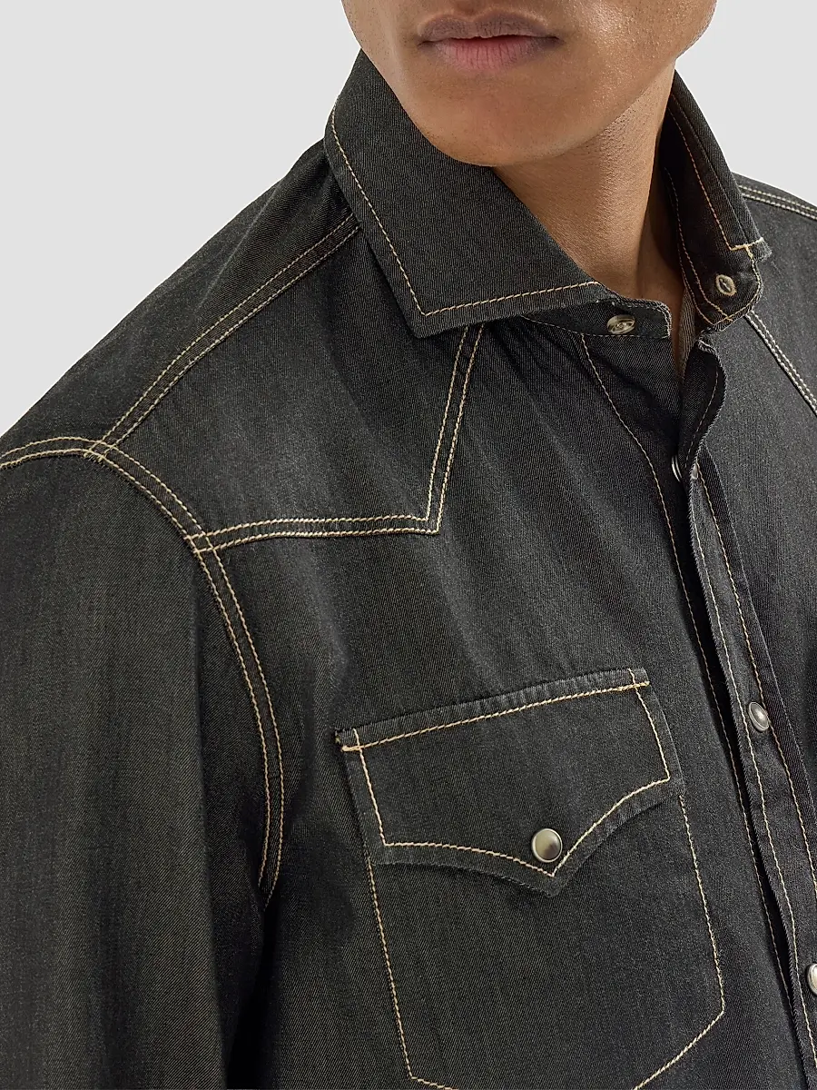 Brunello Cucinelli Men's Lightweight Denim Western Shirt | Thumbnail 6 Brunello Cucinelli Men's Lightweight Denim Western Shirt | Thumbnail 6