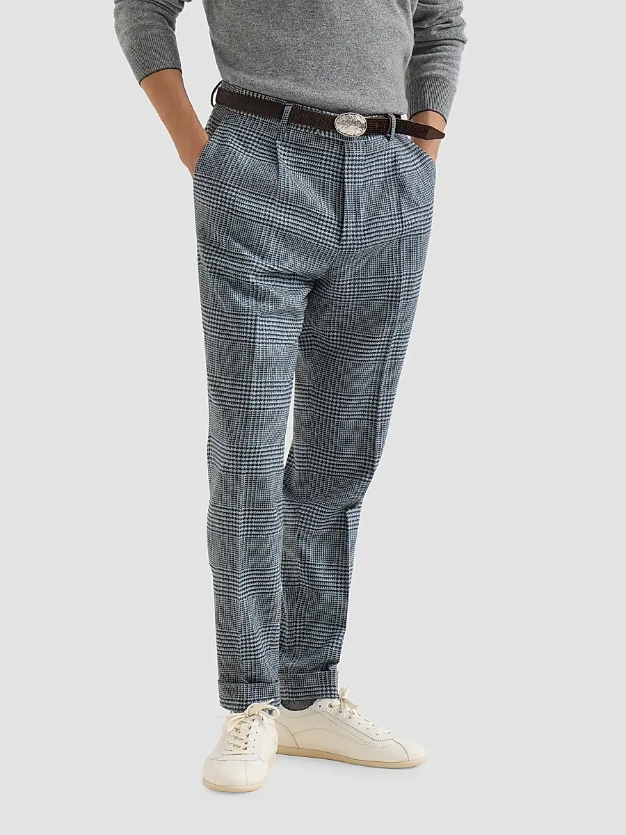 Brunello Cucinelli Men's Comfort Wool and Cashmere Prince of Wales Flannel Trousers | Thumbnail 3