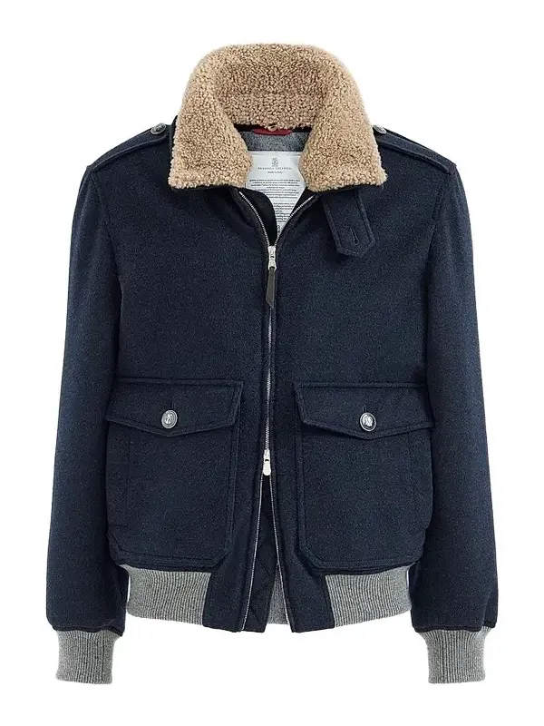 Men's Bonded Cashmere Beaver Cloth Bomber Jacket Men's Bonded Cashmere Beaver Cloth Bomber Jacket