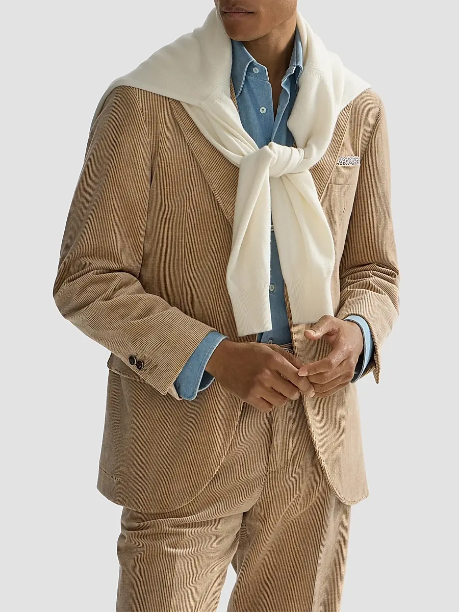 Brunello Cucinelli Men's Comfort Cotton and Cashmere Corduroy Deconstructed Blazer | Thumbnail 4