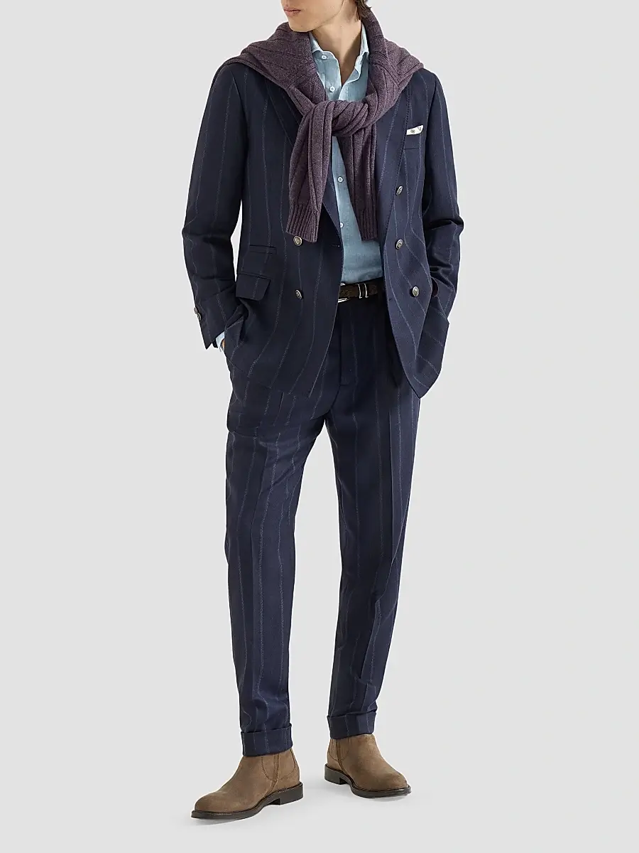 Brunello Cucinelli Men's Multistrip Twill One-and-a-Half Breasted Deconstructed Blazer | Thumbnail 2 Brunello Cucinelli Men's Multistrip Twill One-and-a-Half Breasted Deconstructed Blazer | Thumbnail 2