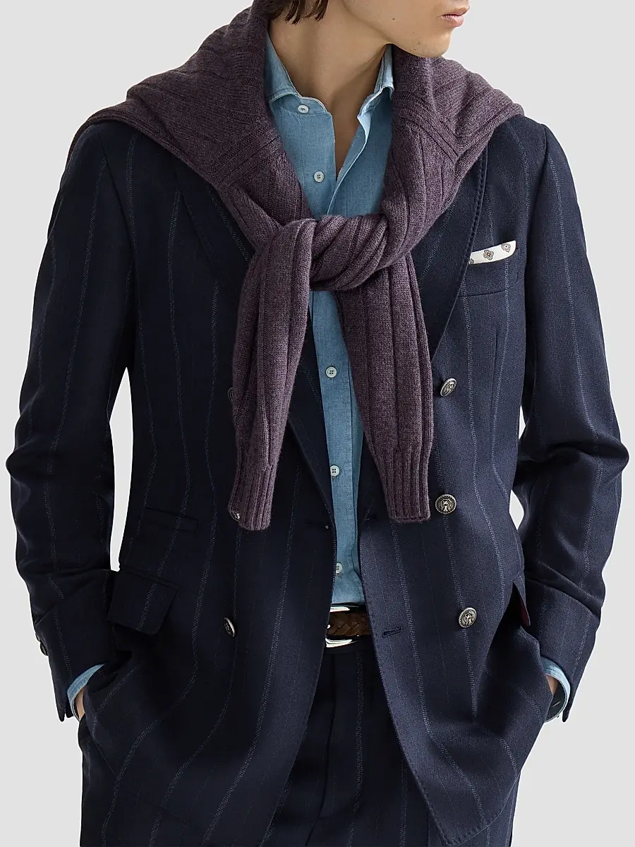 Brunello Cucinelli Men's Multistrip Twill One-and-a-Half Breasted Deconstructed Blazer | Thumbnail 5 Brunello Cucinelli Men's Multistrip Twill One-and-a-Half Breasted Deconstructed Blazer | Thumbnail 5
