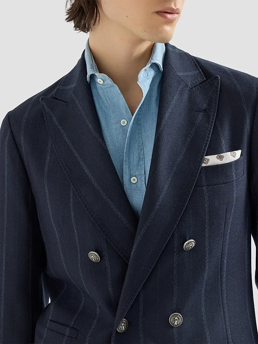 Brunello Cucinelli Men's Multistrip Twill One-and-a-Half Breasted Deconstructed Blazer | Thumbnail 6 Brunello Cucinelli Men's Multistrip Twill One-and-a-Half Breasted Deconstructed Blazer | Thumbnail 6