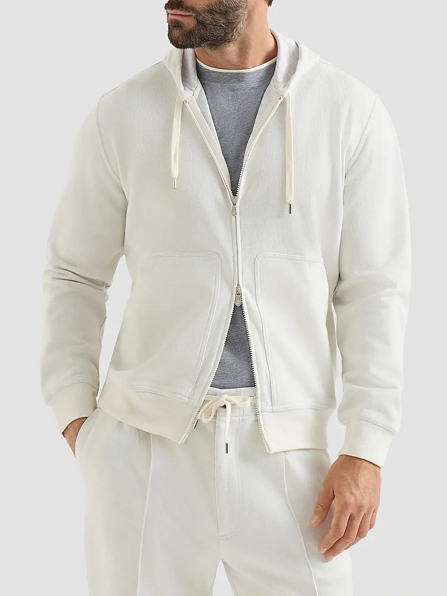 Brunello Cucinelli Men's Cashmere and Cotton French Terry Double Cloth Hooded Sweatshirt | Thumbnail 2 Brunello Cucinelli Men's Cashmere and Cotton French Terry Double Cloth Hooded Sweatshirt | Thumbnail 2