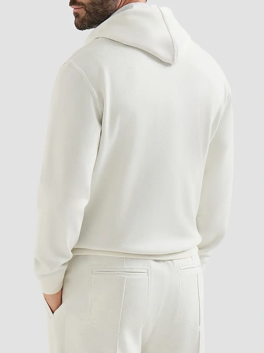 Brunello Cucinelli Men's Cashmere and Cotton French Terry Double Cloth Hooded Sweatshirt | Thumbnail 3 Brunello Cucinelli Men's Cashmere and Cotton French Terry Double Cloth Hooded Sweatshirt | Thumbnail 3
