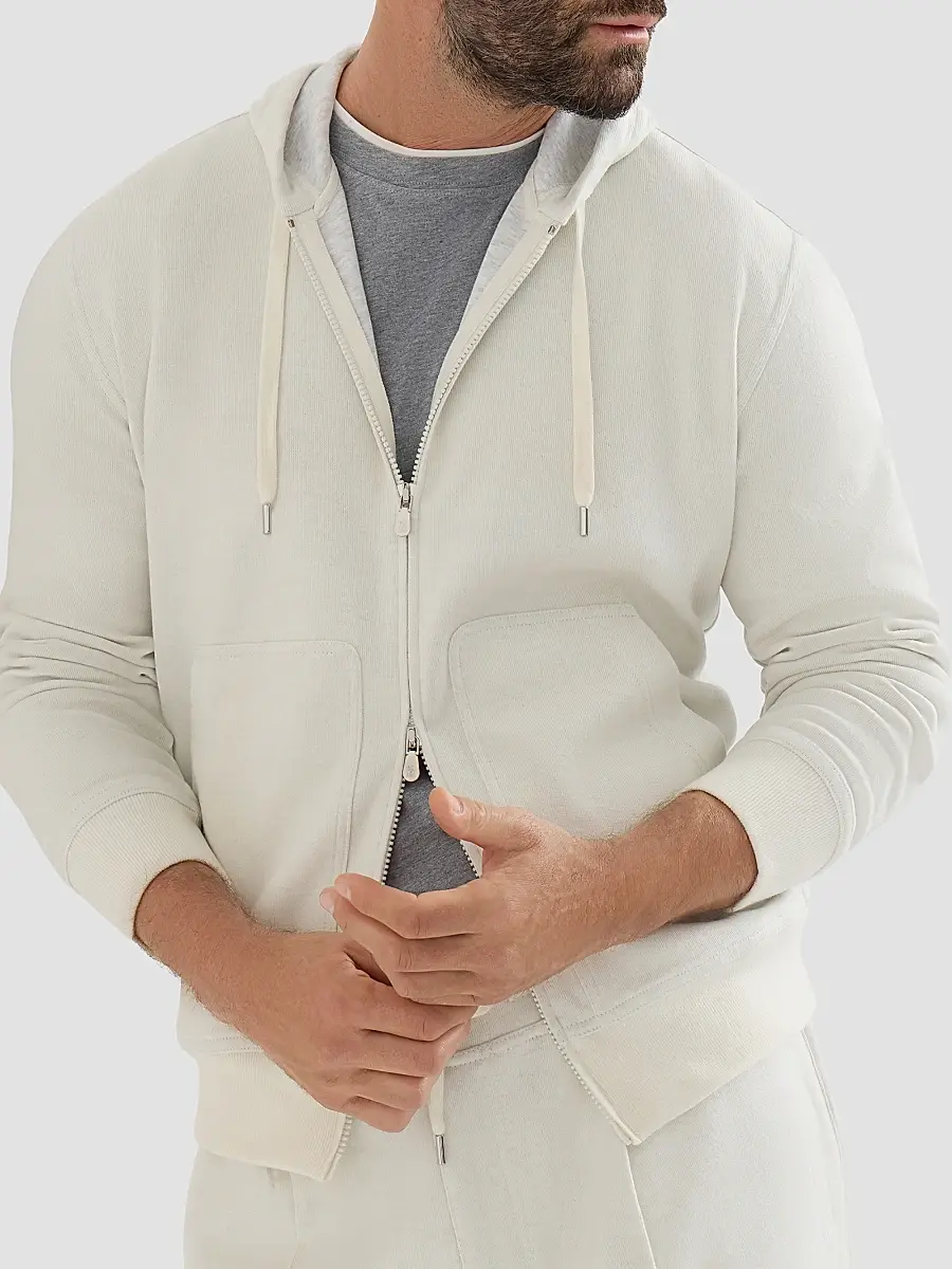 Brunello Cucinelli Men's Cashmere and Cotton French Terry Double Cloth Hooded Sweatshirt | Thumbnail 5 Brunello Cucinelli Men's Cashmere and Cotton French Terry Double Cloth Hooded Sweatshirt | Thumbnail 5