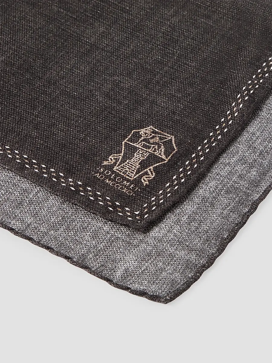 Brunello Cucinelli Men's Silk Pocket Square with Printed Logo - Dark Grey | Thumbnail 3 Brunello Cucinelli Men's Silk Pocket Square with Printed Logo - Dark Grey | Thumbnail 3