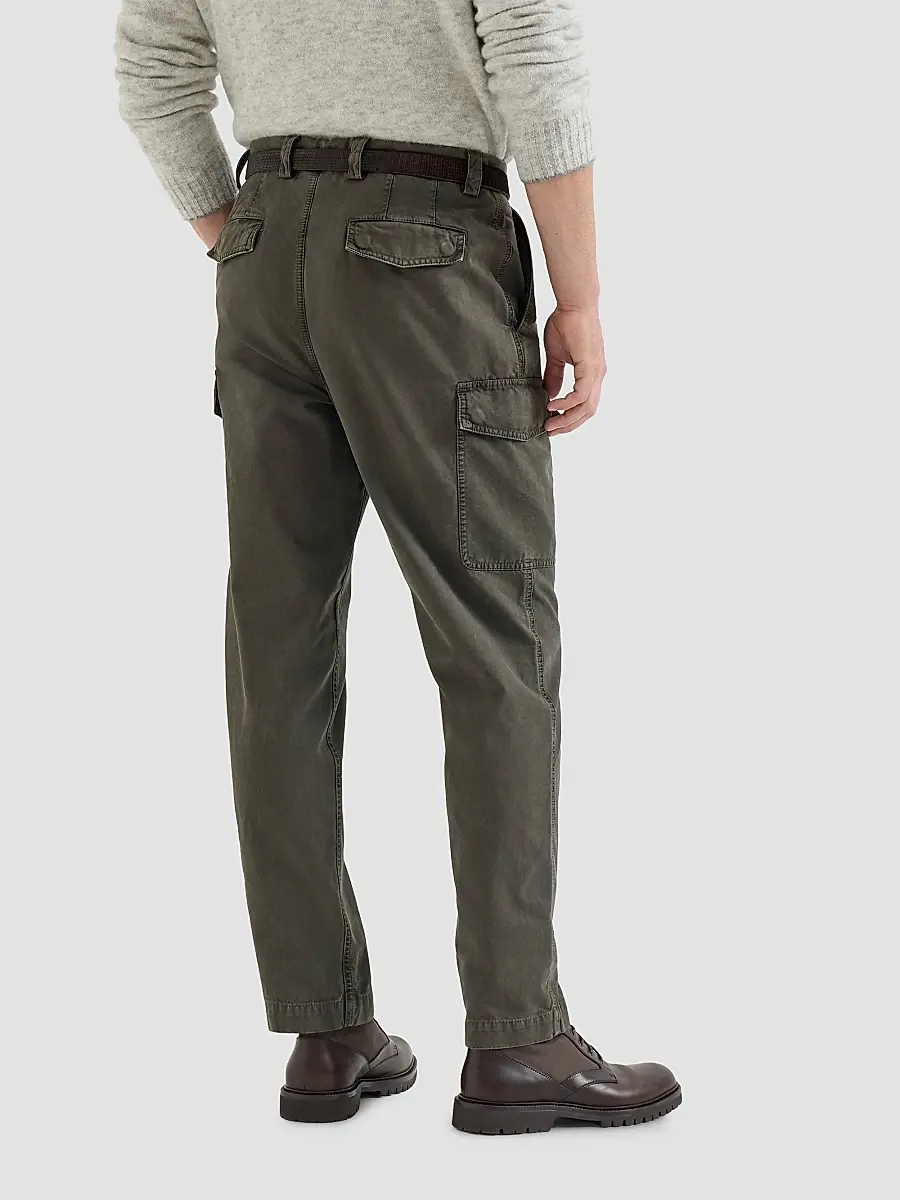 Brunello Cucinelli Men's Peached Cotton Gabardine Trousers with Cargo Pockets - Brown | Thumbnail 4