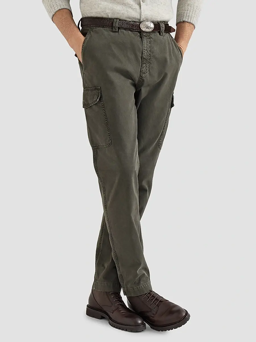 Brunello Cucinelli Men's Peached Cotton Gabardine Trousers with Cargo Pockets - Brown | Thumbnail 5
