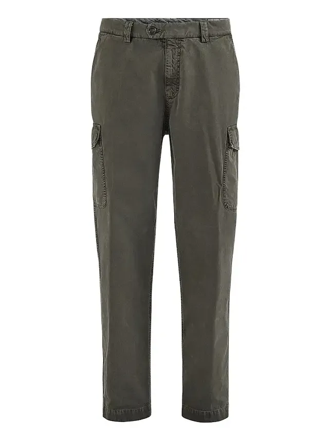 Men's Peached Cotton Gabardine Trousers with Cargo Pockets - Brown Men's Peached Cotton Gabardine Trousers with Cargo Pockets - Brown